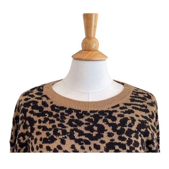 LOFT Black Tan Wool Blend Cheetah/Animal Print Long Sleeve Crew Neck Sweater, S - Picture 2 of 10